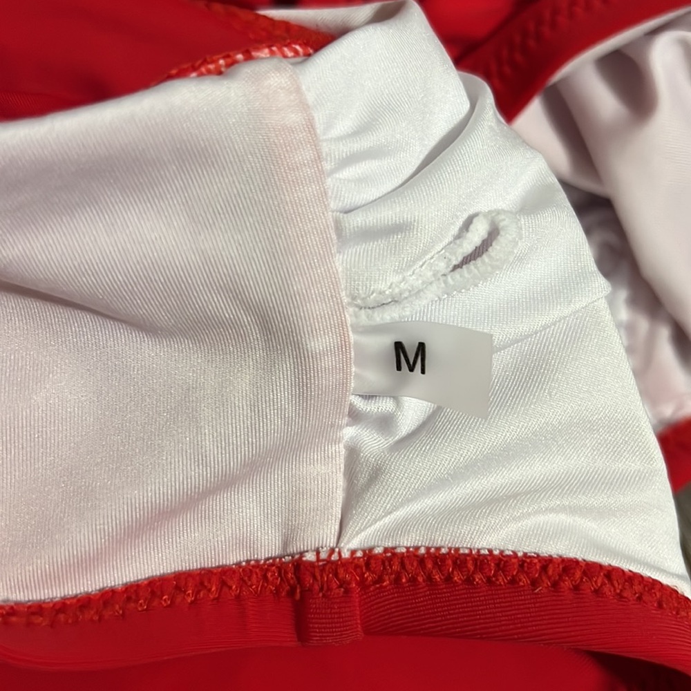 NWOT Red bikini top Square Neck Puff Sleeves Adjustable tie back bathing suit - Picture 9 of 10